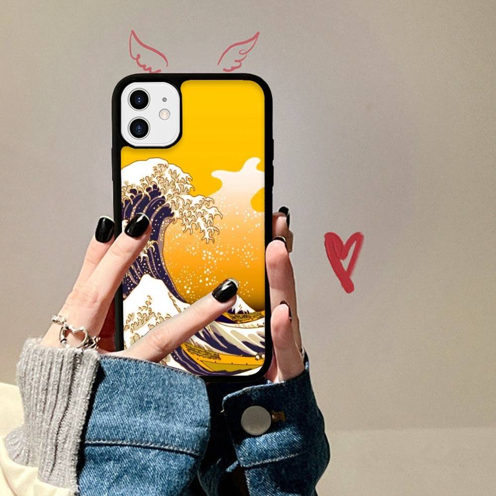 Japanese Waves PC+TPU Phone Case For IPhone 11 12 13 14 15 16 17 Plus Pro Max Cover