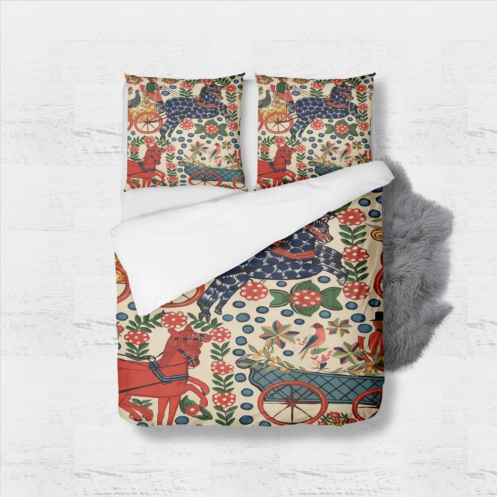 Horse Carriage Duvet Cover Set King Queen Double Full Twin Single Bed Linen Set