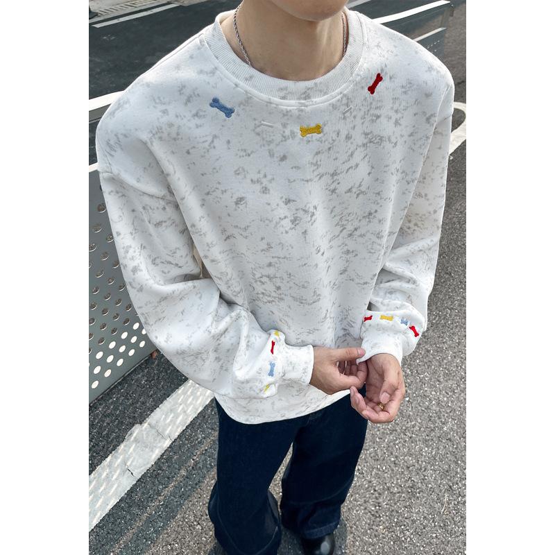 Men S Loose Fit Embroidered Crew Neck Pullover Sweatshirt Plus Size