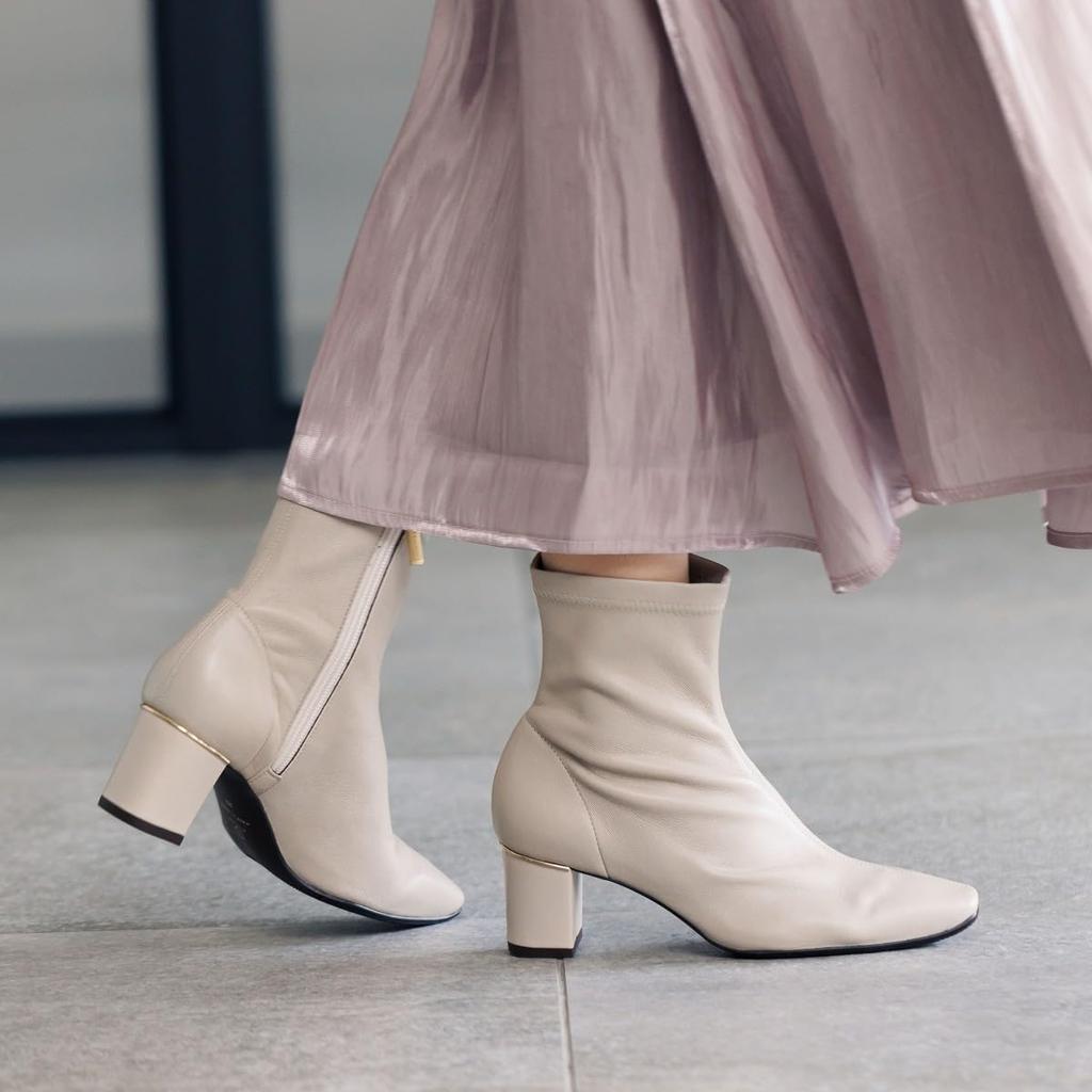 HIMIKO / 5.5cm Heel Sheep Leather Stretch Boots / 631404 Ivory 225