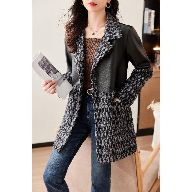 

Модна та елегантна зимова довга шкіряна куртка зі зрощеним дизайном і коміром костюма 5XL чорний