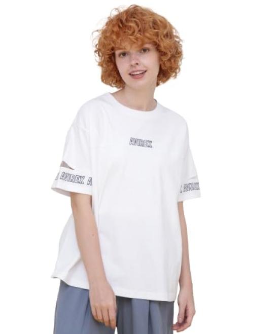 AVIREX T-shirt FADE WASH CUFFS OPEN EMBROIDERY TOPS/783-3934602 women's F off white