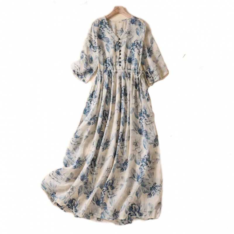 

Короткие рукава принт винтажные длинные платья для женщин летняя мода повседневные свободные платья Femme Robe Vestidos элегантная одежда XXL синий