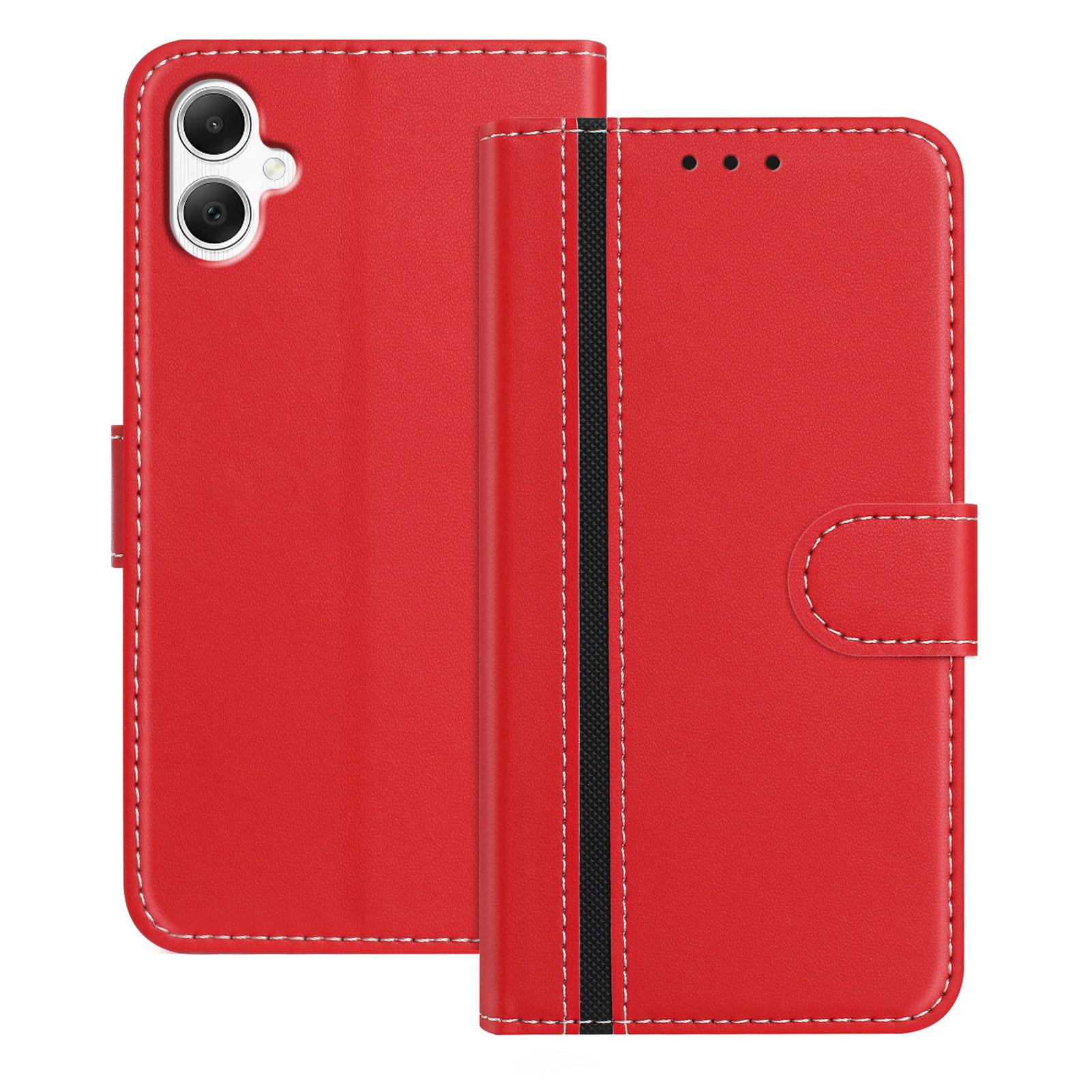 

For Samsung Galaxy A06 4G Phone Cases Wallet Stand Color Splicing Leather Cover with Magnetic Clasp Red