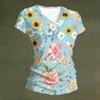Women V Neck Short Sleeve Floral Print T Shirt Casual Lightweight Top Summer Blouse Soft Fabric Comfortable Fit