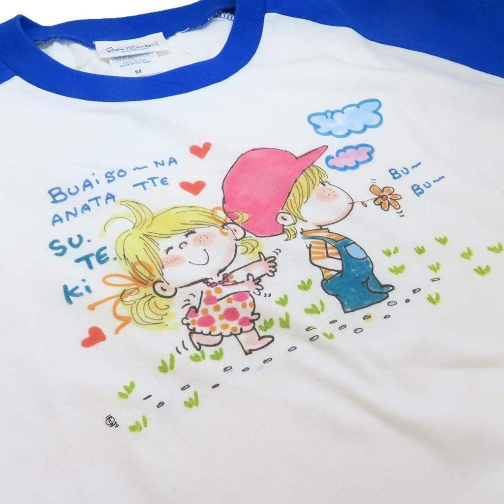 Ado Mizumori Raglan Sleeve Size M Three-Quarter T-Shirt, Futari, Blue,