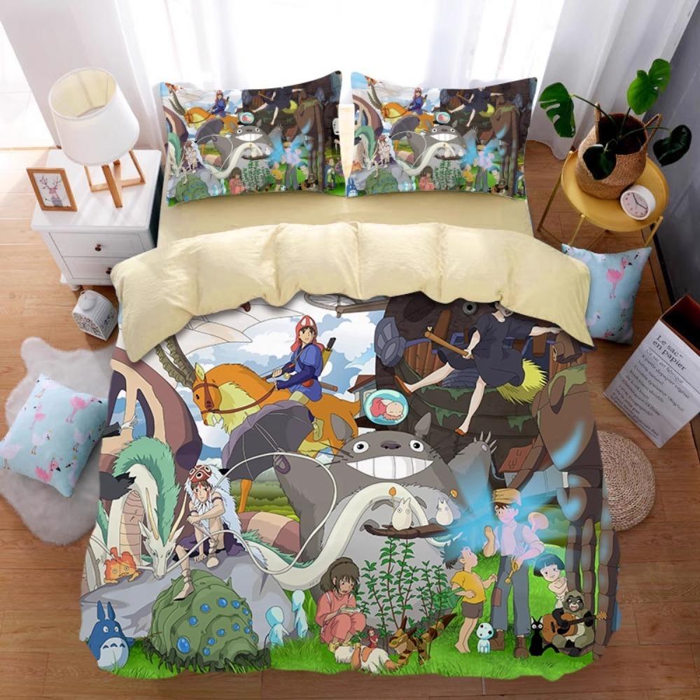 Comic Hayao Miyazaki, Mikrofaser Bettwäschesets, Kinderbettwäsche mit Reißverschluss Raumdeko Bettbezug für Jugendliche Erwachsene 3-teilig