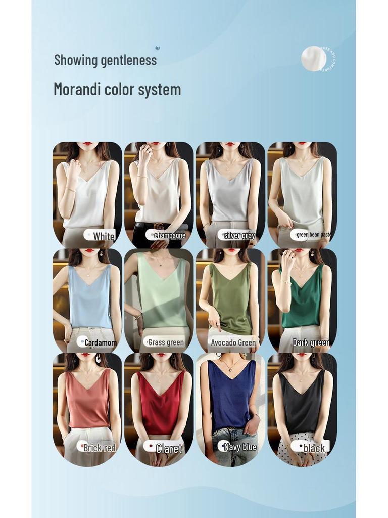 Women's Summer Silk Camisole, Satin V-Neck Top, Unique Base Layer.