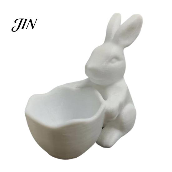 3D Printed Rabbit Bowl Easter Bunny Candy Bowl, Cute Holding Figurine, DIY Paintable White Desk Blank Decor for Living Room Office, Versatile Trinket