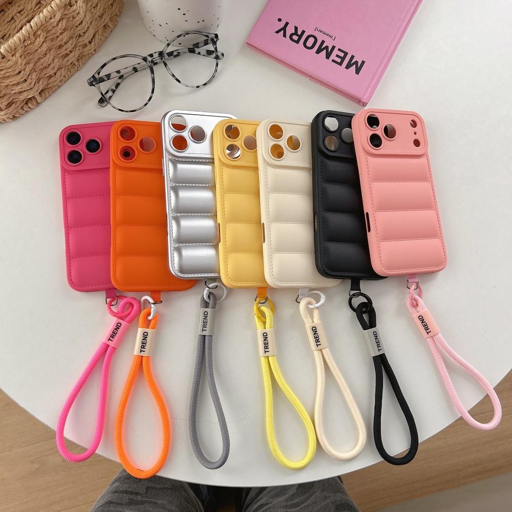 Wrist Strap Cord Down Jacket Silicone Case For For Iphone 17 16 1 14 13 12 11 Pro Max XR XS X 7 8 Plus Camera Protection Soft Cover
