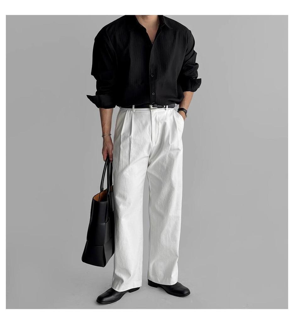 Men's Black Vertical Stripe Long Sleeve Shirt - High-End Casual Business Style, Iron-Free, Button-Down.