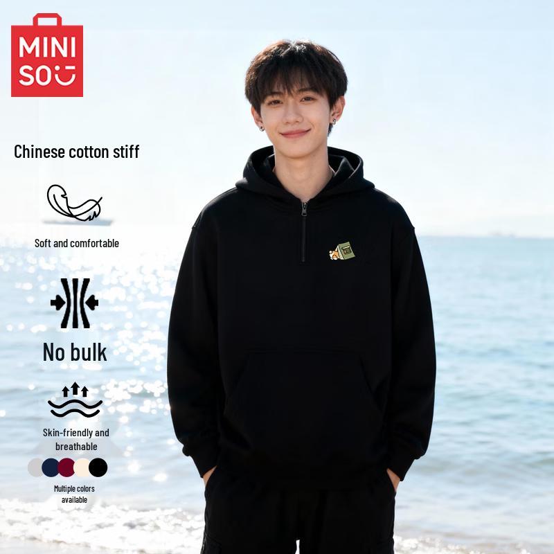 

MINISO Men s Half-Zip Hooded Plush Sweatshirt 3XL