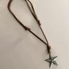 Rustikales PU-Lederband Punk Stern Anhänger Halskette für Damen Verstellbarer Kordelzug Hip Hop Stil Minimalistisch Lange Schmuck Geschenk