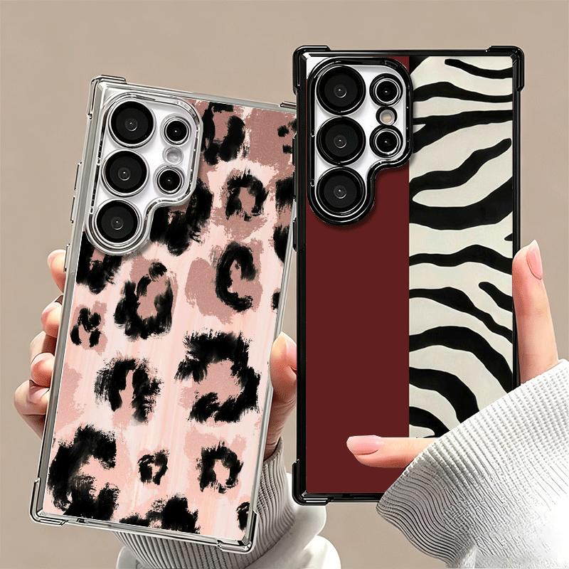 Leopard Print Trend Desgin Plating Phone Case For Samsung Galaxy S24 S25 FE S26 Edge S23 Ultra S22 S21 Plus S20 Anti-Fall Airaba