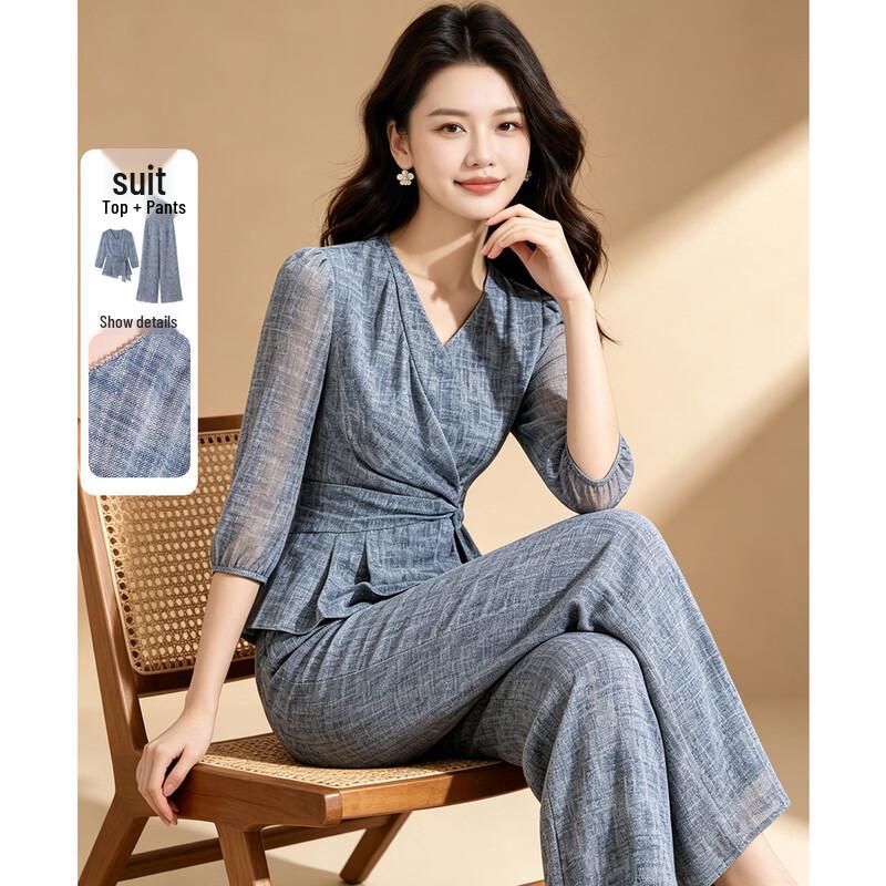 Melanie Relaxed Fit V-Neck Two-Piece Pants Set L