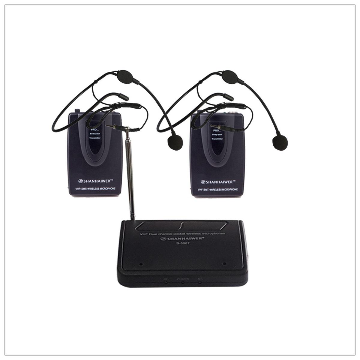 

Dual Wireless Microphone Set with Lapel & Headset for Teaching, Singing, Car Use; Connects to 12V Systems