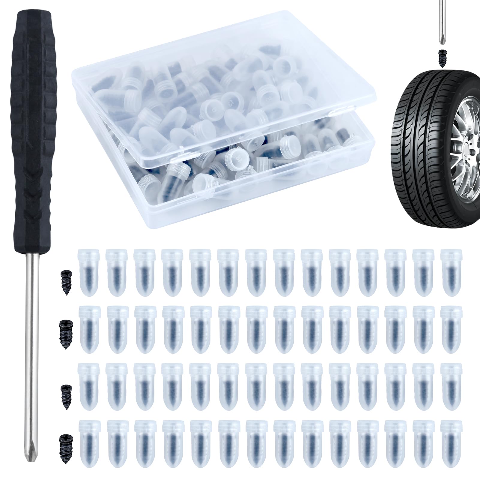 

LEONTOOL Tire Repair Rubber Nails, 2 Sizes, 60 Pieces, Tire Repair Rubber Nails, Rubber чёрный