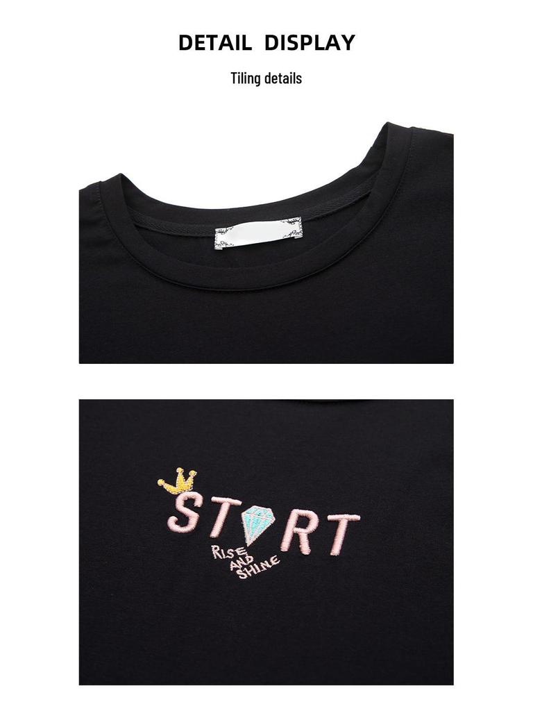 Damski letni bawełniany T-shirt z haftem, o luźnym kroju, plus size, z krótkim rękawem, styl 6313