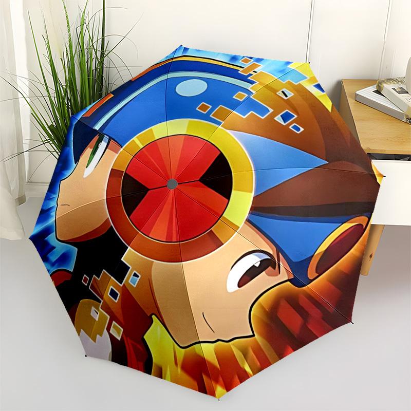 1PC Mega Man PixelArt RetroGaming Automatic Folding Umbrella - Compact 8-Rib Design, Durable Plastic & Iron, Daily Use F010648