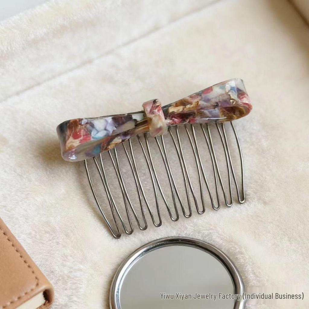 Korean-Japanese Style Acetate Bow Hair Comb for Women – Elegant Hair Bun & Bangs Accessory