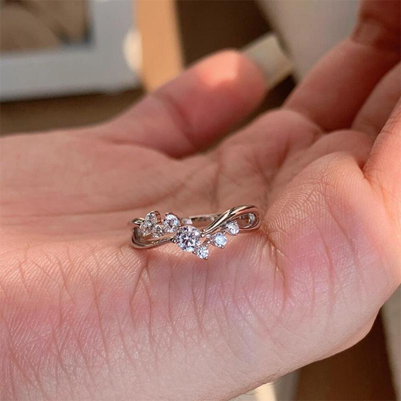 

PONYKISS Tibetan Silver Zircon Irregular Hollow Geometric Adjustable Rings for Women Trendy Fashion Minimalist Accessory resizable