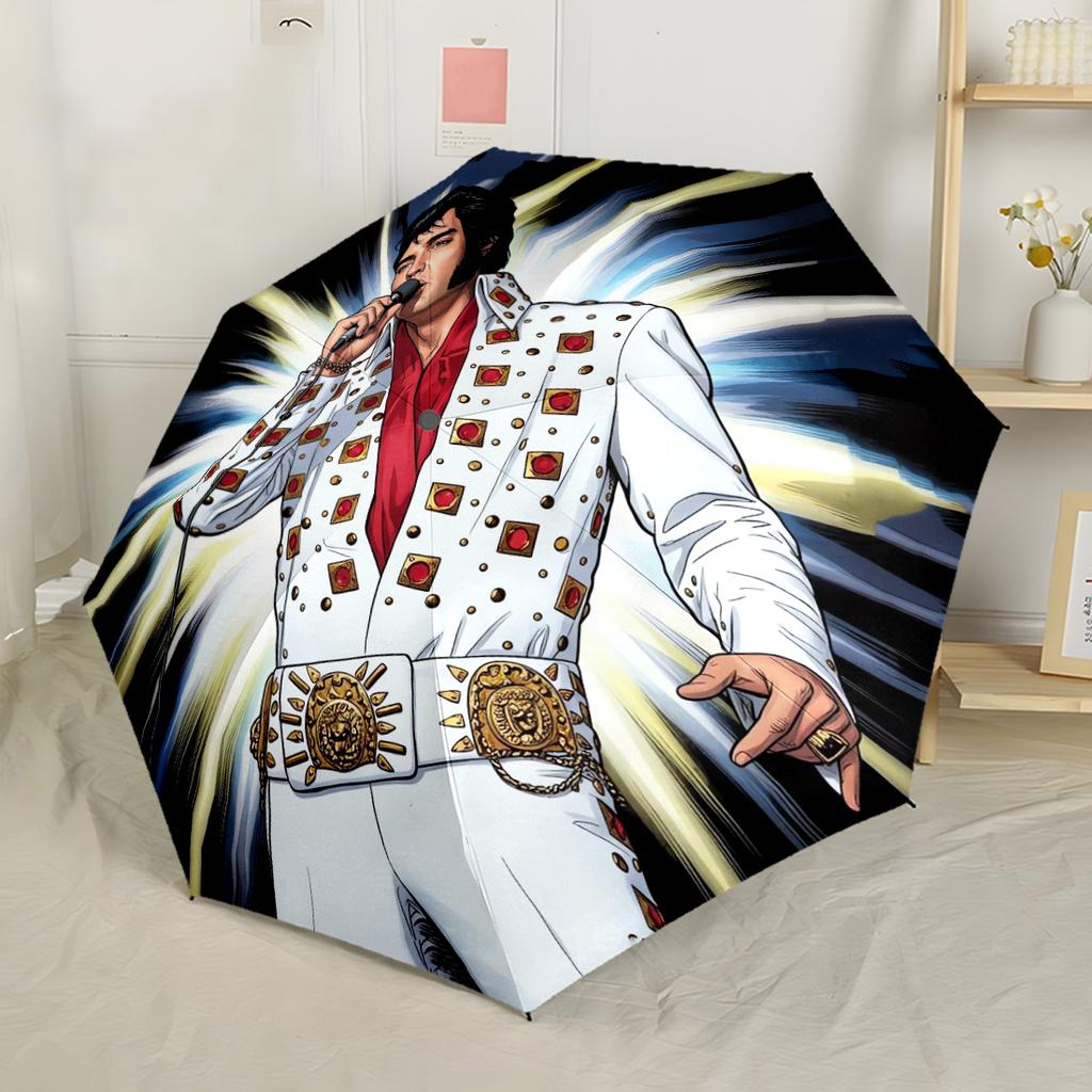 Love Me Tender Elvis' Western Charm Compact Travel Automatic Umbrella with 8 Rib Durable Plastic Iron for Women Men Compact Folding Umbrella