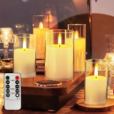 3 Stück/Set LED Flammenlose Elektrische Kerzen Licht Acrylglas Batterie Flackernde Künstliche Teelichter mit Fernbedienung für Hochzeitsfeier Weihnachtsdeko