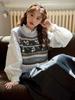 Damen Japanischer Retro Fair Isle Farbblock Strickweste für Frühling/Herbst.