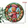Tin Metal Christmas Gingerbread Girl Cookie Wreath Decoration 8x8 Inch Flat Wall Art