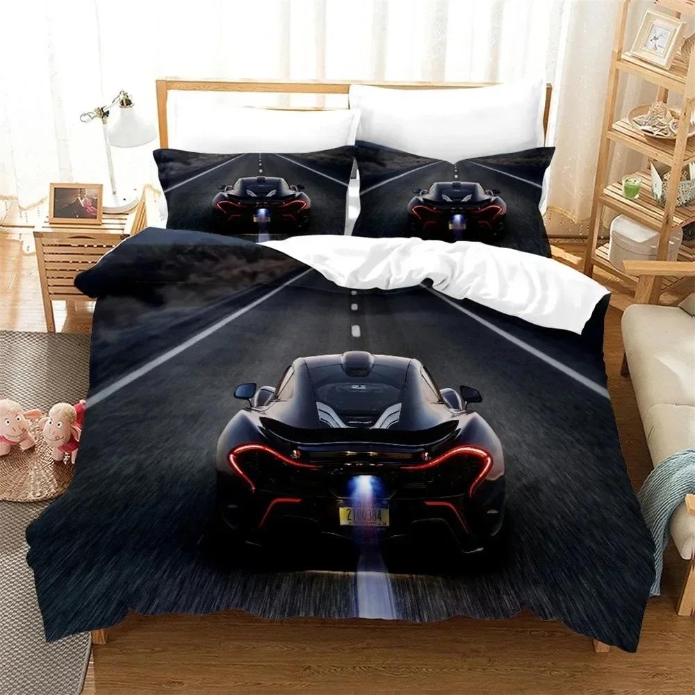 Cars Vehicles Bedding Set Boys Bedroom Decor Quilt Cover Pillowcase Cars Racing Print Bed Linen Set King Queen for Adults