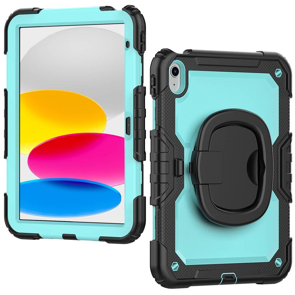 For iPad 10th 10.9 2026, Military Grade Shockproof Protective Silicone Cover 360 Folding Handle Grip + Handle Shoulder Strap