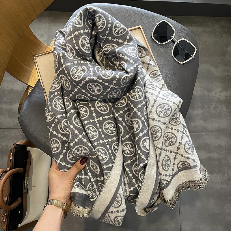 Scarf Women's Winter Classic New Versatile Lengthened Imitation Cashmere Shawl Thickened Fashion Letter Warm Scarf