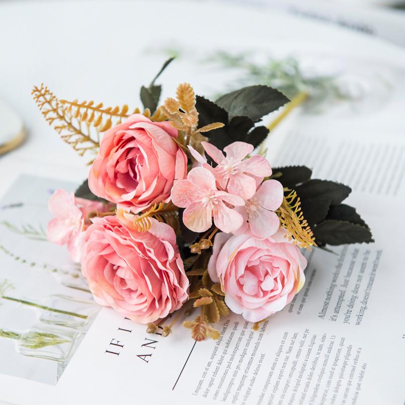 Artificial Flowers Silk Roses Bride Bouquet Home Decor Autumn Wedding Accessories Clearance Garden Fake Peony Hydrangea Art Wall