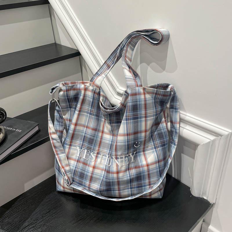 Schultertasche im koreanischen Stil mit Karomuster: Herbst/Winter Doppel-Tasche für Damen, Großes Fassungsvermögen Studenten-Pendler Crossbody