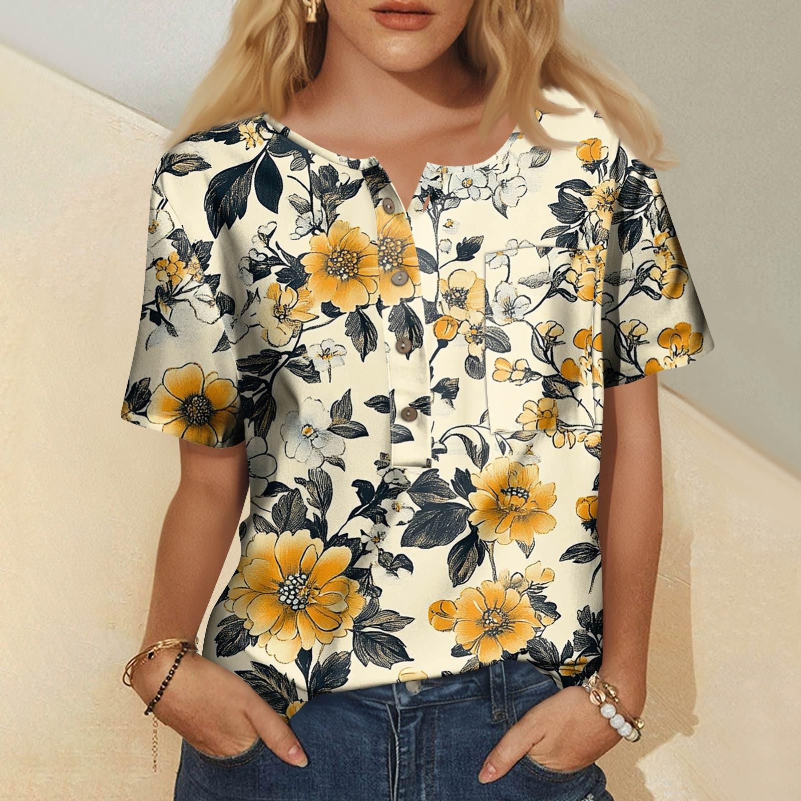 

Женская мода, повседневная блузка с коротким рукавом и круглым вырезом, пуловер с принтом XL жёлтый