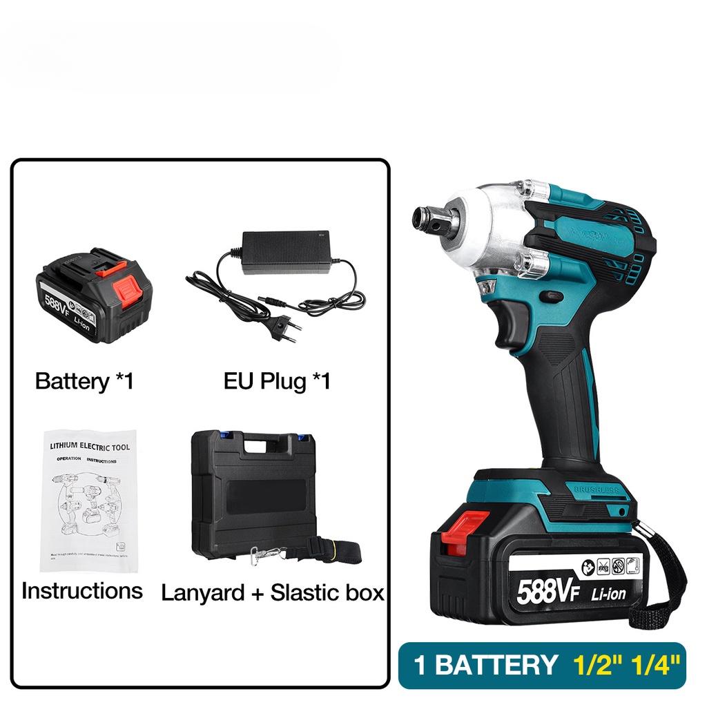 588V Upgrade 4 Speed Cordless Brushless Electric Impact Wrench 1/2inches Rechargeable Wrench Power Tools with 1/2PCS Battery