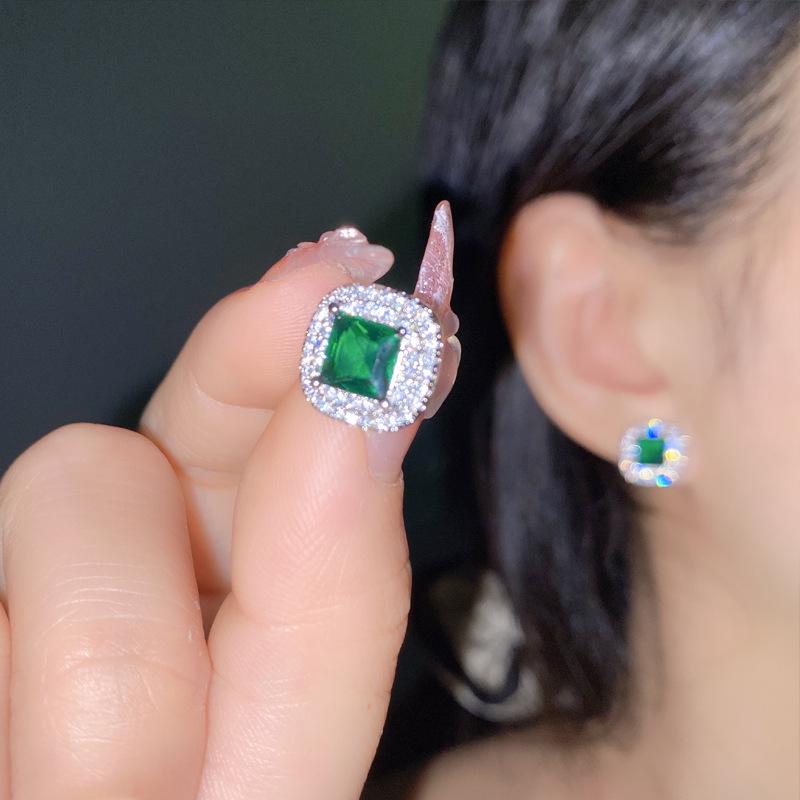 Purple & Pink Gemstone Jewelry Set: Grape Stud Earrings and Asscher Cut Adjustable Ring