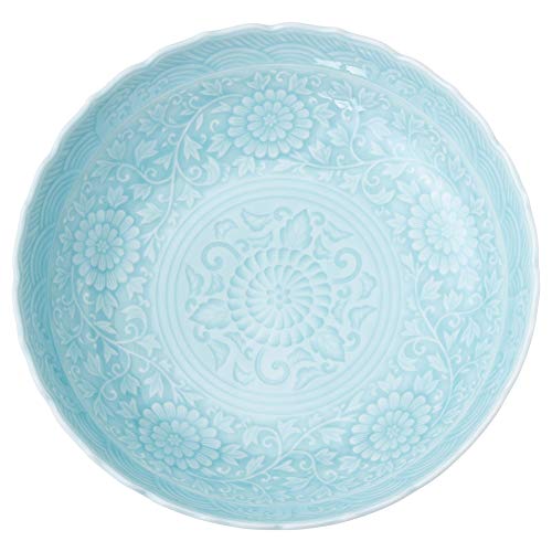 Saikai Pottery, Arita ware, celadon porcelain serving bowl with bellflower rim, 26.5cm diameter (presentation box included) 31753