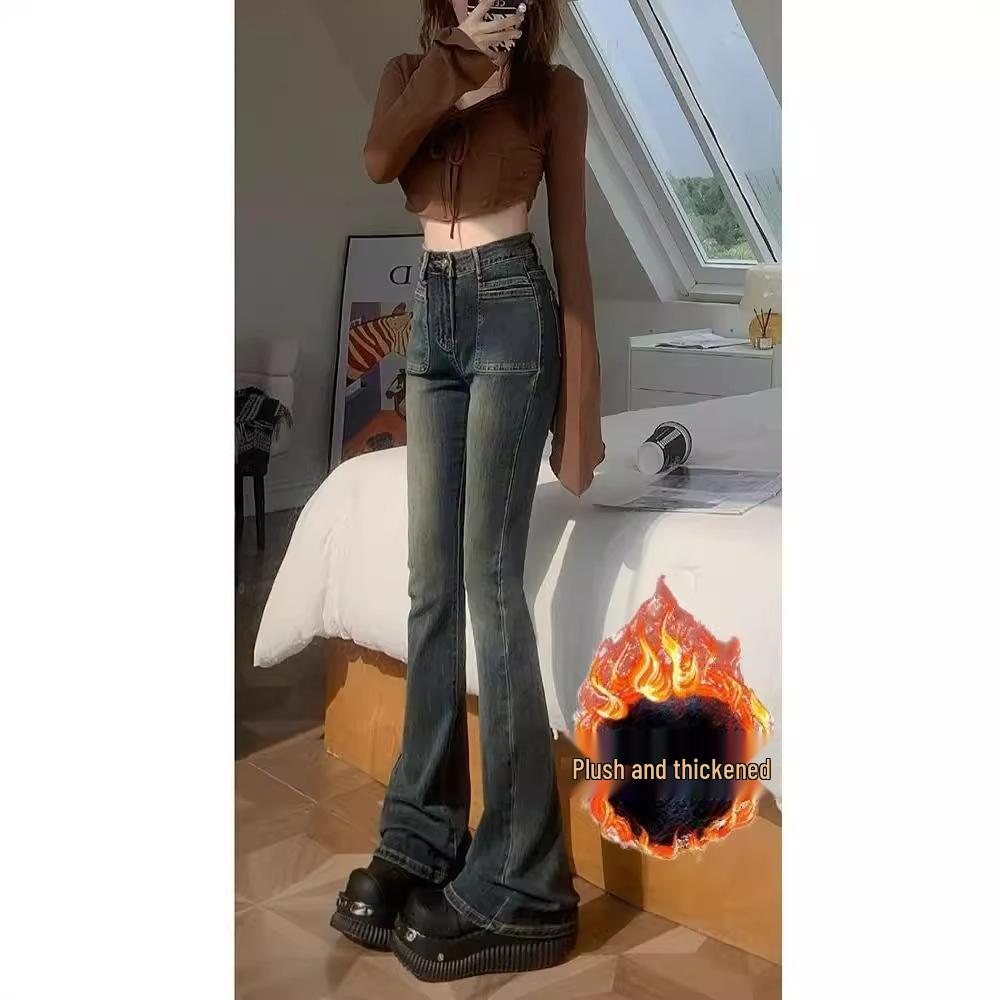 Retro Cement Gray High-Waist Flared Stretch Jeans - 2024 Winter Collection