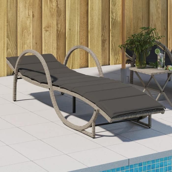 VidaXL Sun Lounger and Cushion Light Grey 60x199x42 Cm Braided Resin, Sunbed, Reclining Lounge Chair, Bed of 368262