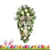 Easter Teardrop Wreath Ornament Easter Rabbit Flower Basket Wreath Artificial Teardrop Bunny Garland For Front Door, Patio