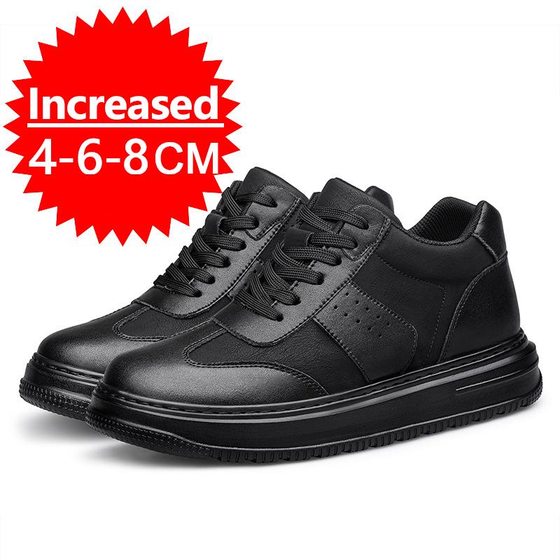 Chaussures rehaussantes pour hommes 8CM Baskets à plateforme à élévateur invisible Chaussures de sport en cuir pour homme décontractées et à la mode Grande taille 47