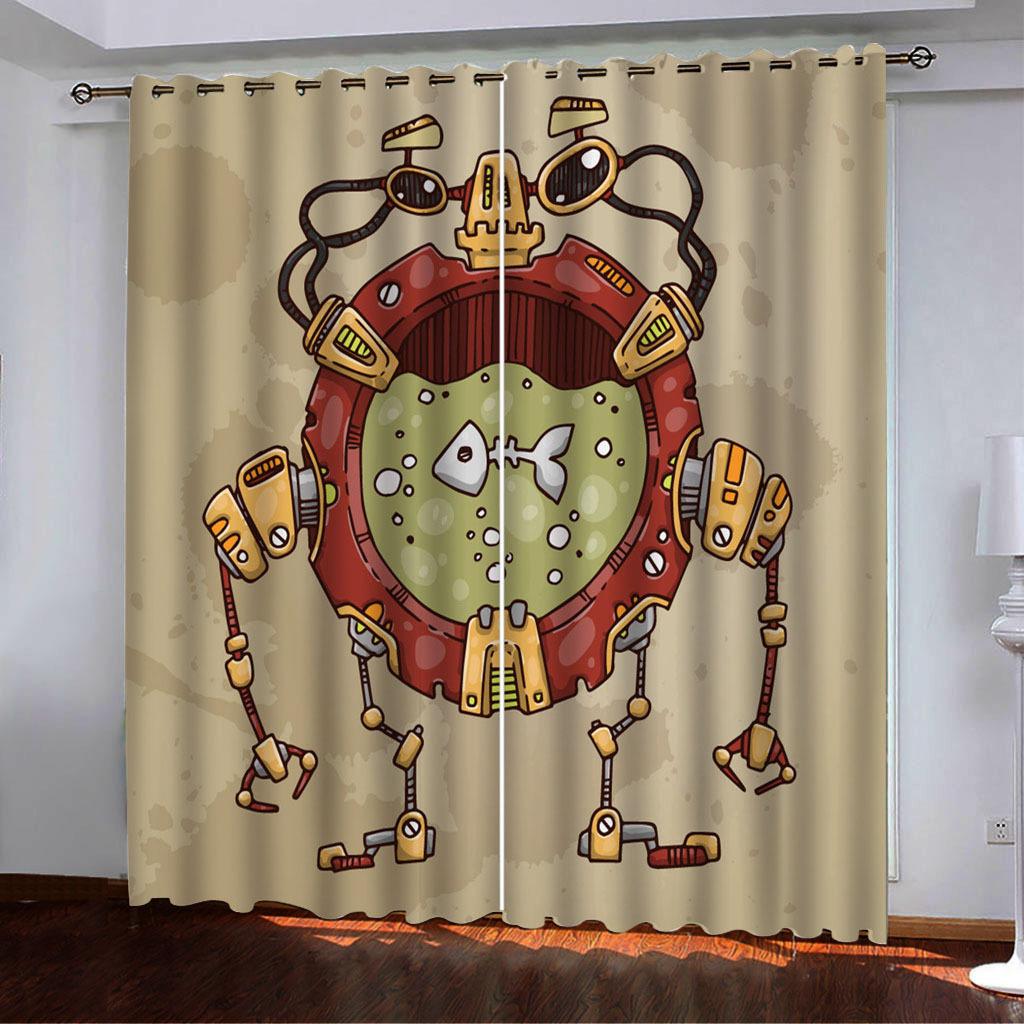 High-Density Blackout Curtains, Retro Yellowing Funny Series Digital Printing Blackout Curtains