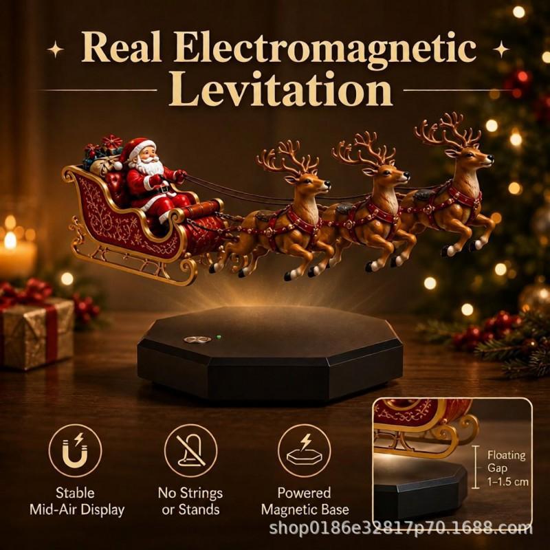 Magnetic Levitation Santa Sleigh Decor - 3D Floating Christmas Ornament Desk Home Office Holiday Display