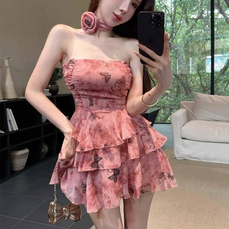 

Модное женское платье-труба с принтом в виде цветка вишни и бабочки L