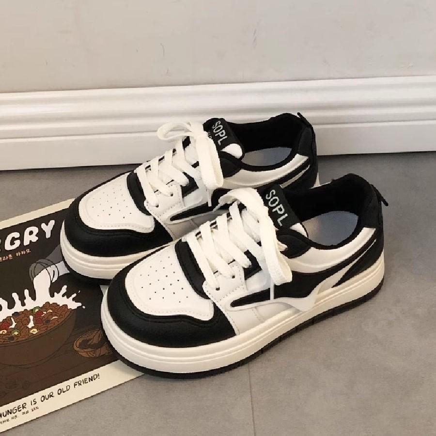 Printemps et automne 2024 nouvelle version coréenne ins plateforme chaussures blanches femmes bout rond à lacets décontracté étudiant sport chaussures de skate