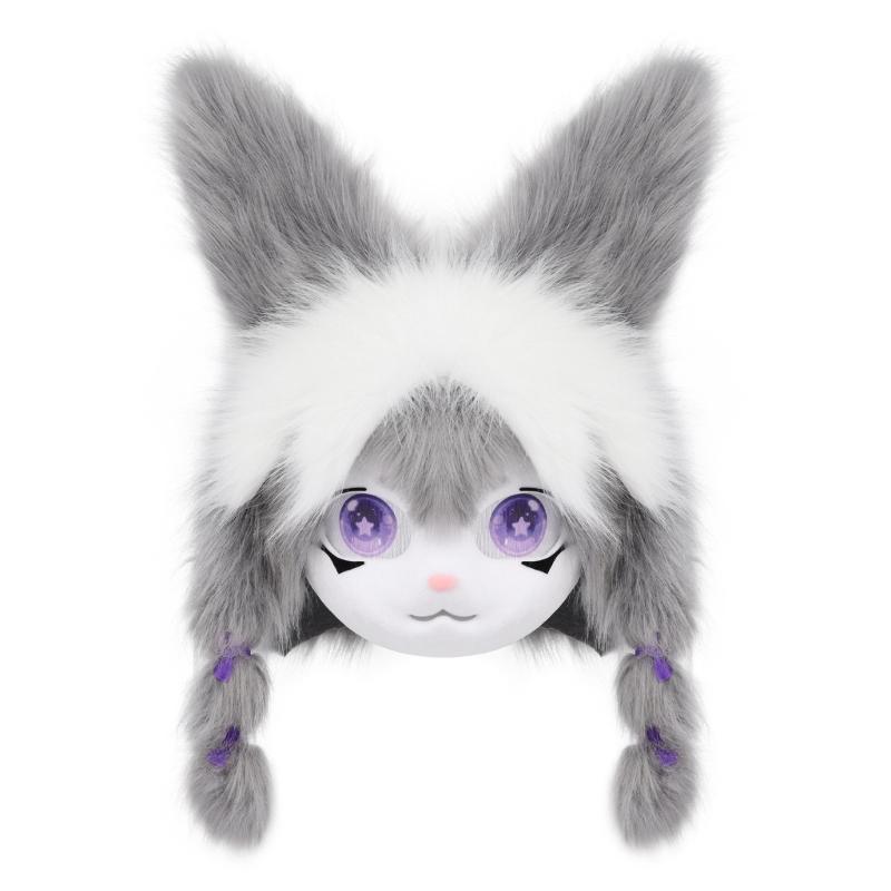 Futrzana Głowa Zwierzęcia Królik Fursuit Maska Wycięta Halloweenowa Bal Maskowy Cosplay Kostium Akcesoria Nakrycie Głowy Królika dla Dzieci Dorosłych