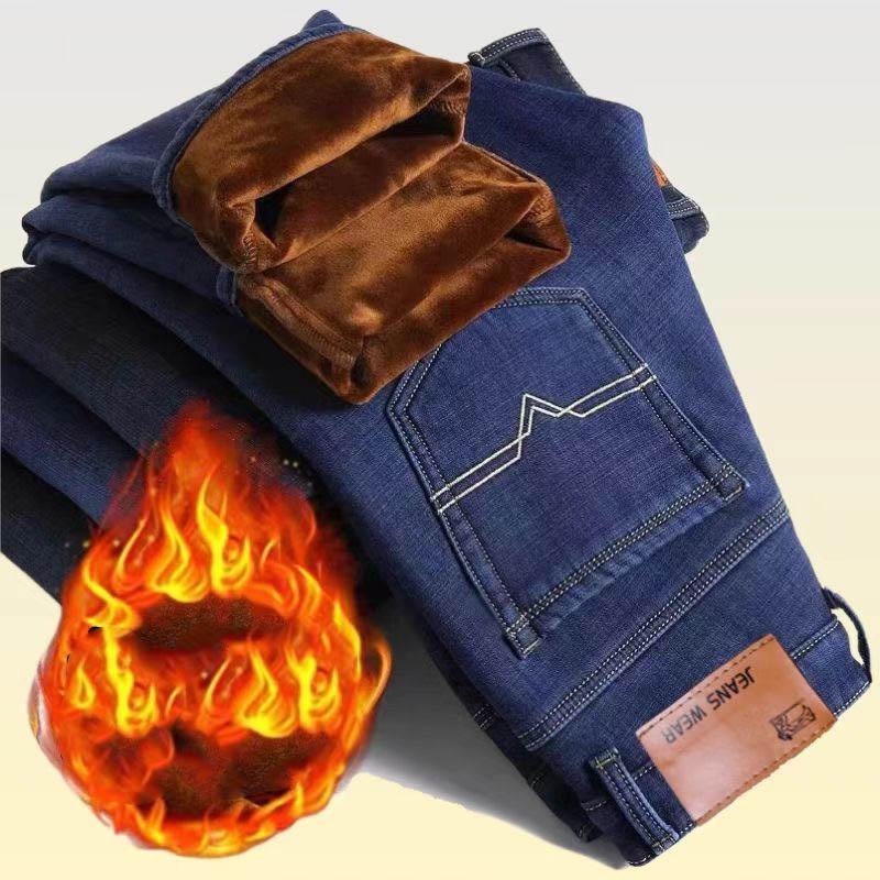 

Mens Winter Fleece Lined Jeans Stretch Warm Relaxed Fit Straight Leg Work Pants 34