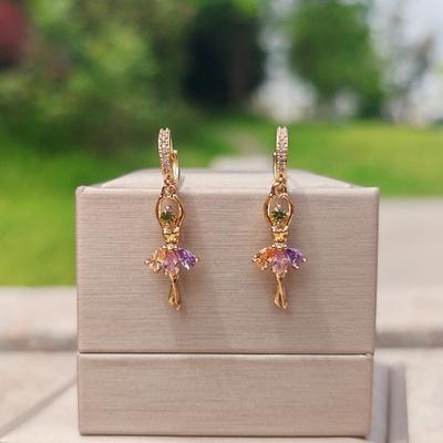 1 Pair Luxury Colorful Ballerina Girl Dangle Earrings for Women Cubic Zirconia Jewelry Wedding Party Accessories