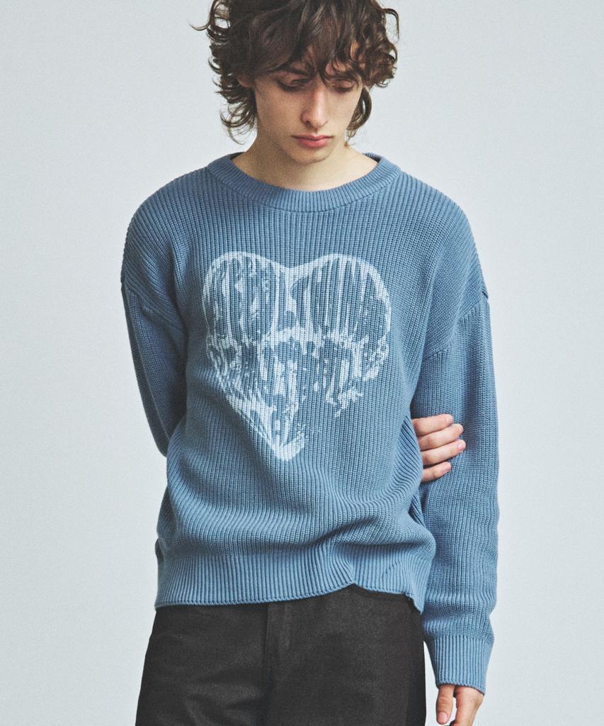 KNITTED Vintage Heart Round Knit Stone Blue